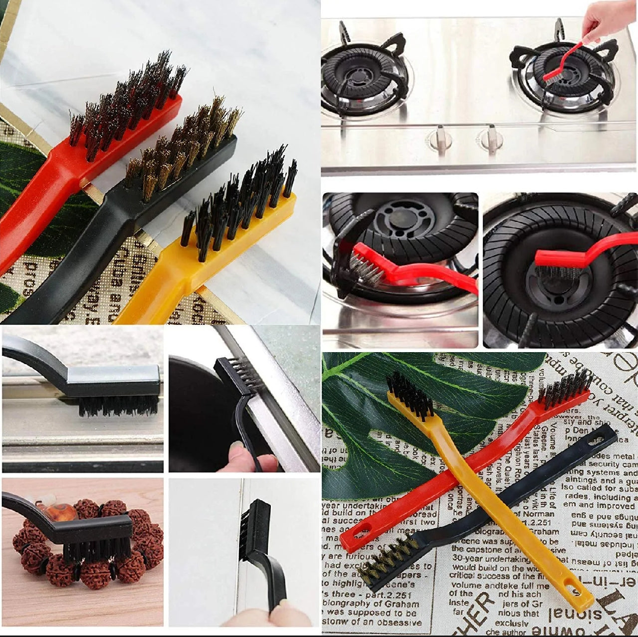 3-Pack Brass, Nylon & Stainless Steel Cleaning Brush Set