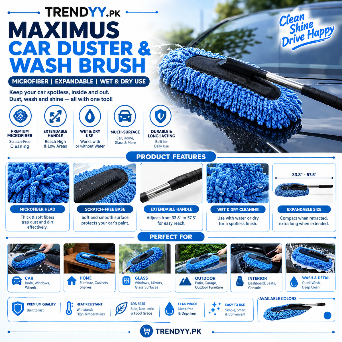 Microfiber Car Duster | Extendable Scratch-Free Cleaning Brush
