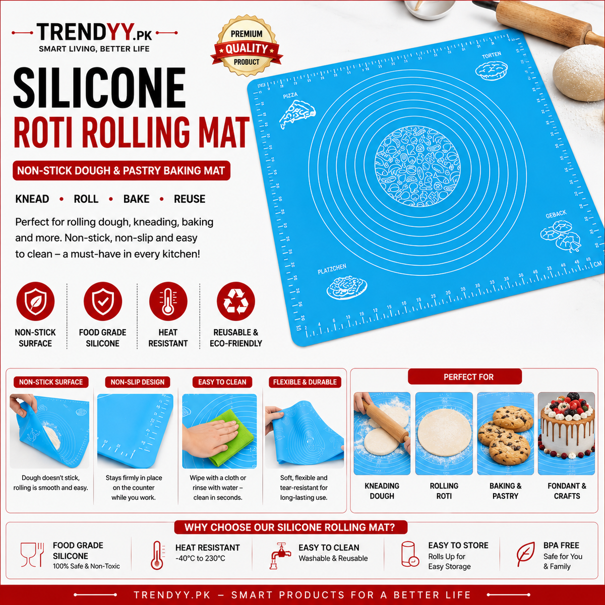Silicone Roti Rolling Mat | Non-Stick Dough & Pastry Baking Mat