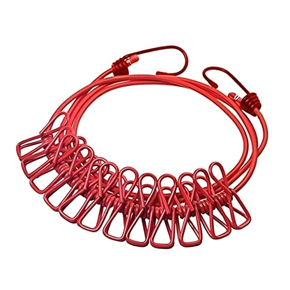 Portable Travel Clothesline Rope | 12 Clips & 2 Hooks Included | 185cm