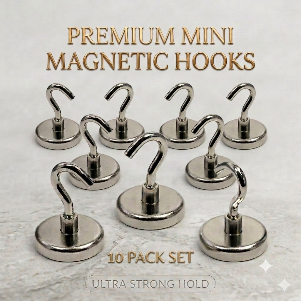 10-Packs Strong Magnetic Hooks | Wall Mount Organizer Hangers