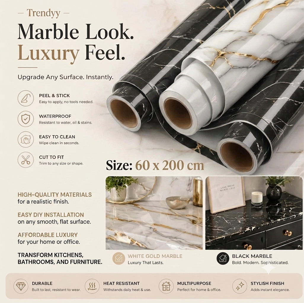 Self-Adhesive Marble Wallpaper | Heat & Oil Resistant | 60×200cm
