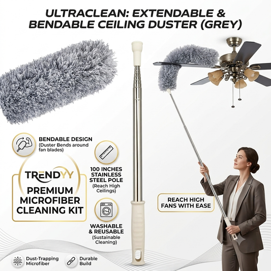 Microfiber Duster with Extension Pole (100 inches) | Bendable Cleaning Brush