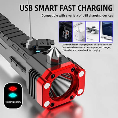 8-in-1 Multifunction Rechargeable LED Flashlight with Emergency Tools