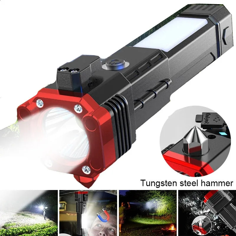 8-in-1 Multifunction Rechargeable LED Flashlight with Emergency Tools