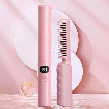 2-in-1 Rechargeable Hair Straightener Brush