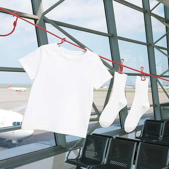 Portable Travel Clothesline Rope | 12 Clips & 2 Hooks Included | 185cm
