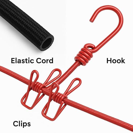 Portable Travel Clothesline Rope | 12 Clips & 2 Hooks Included | 185cm