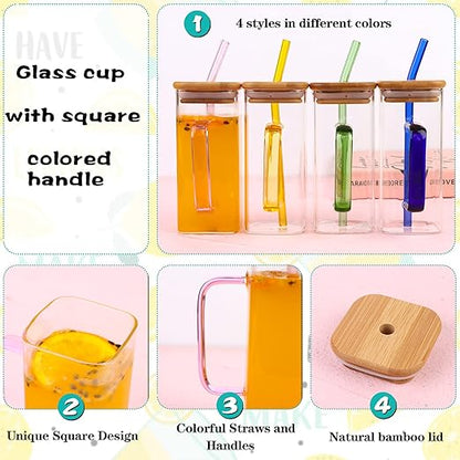 400ml Square Glass with Straw