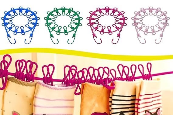 Portable Travel Clothesline Rope | 12 Clips & 2 Hooks Included | 185cm