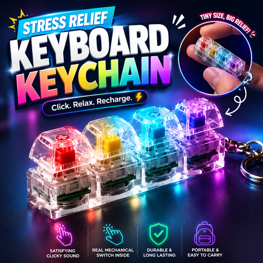 LED Keyboard Keychain Fidget Toy | Clickable Stress Relief Button