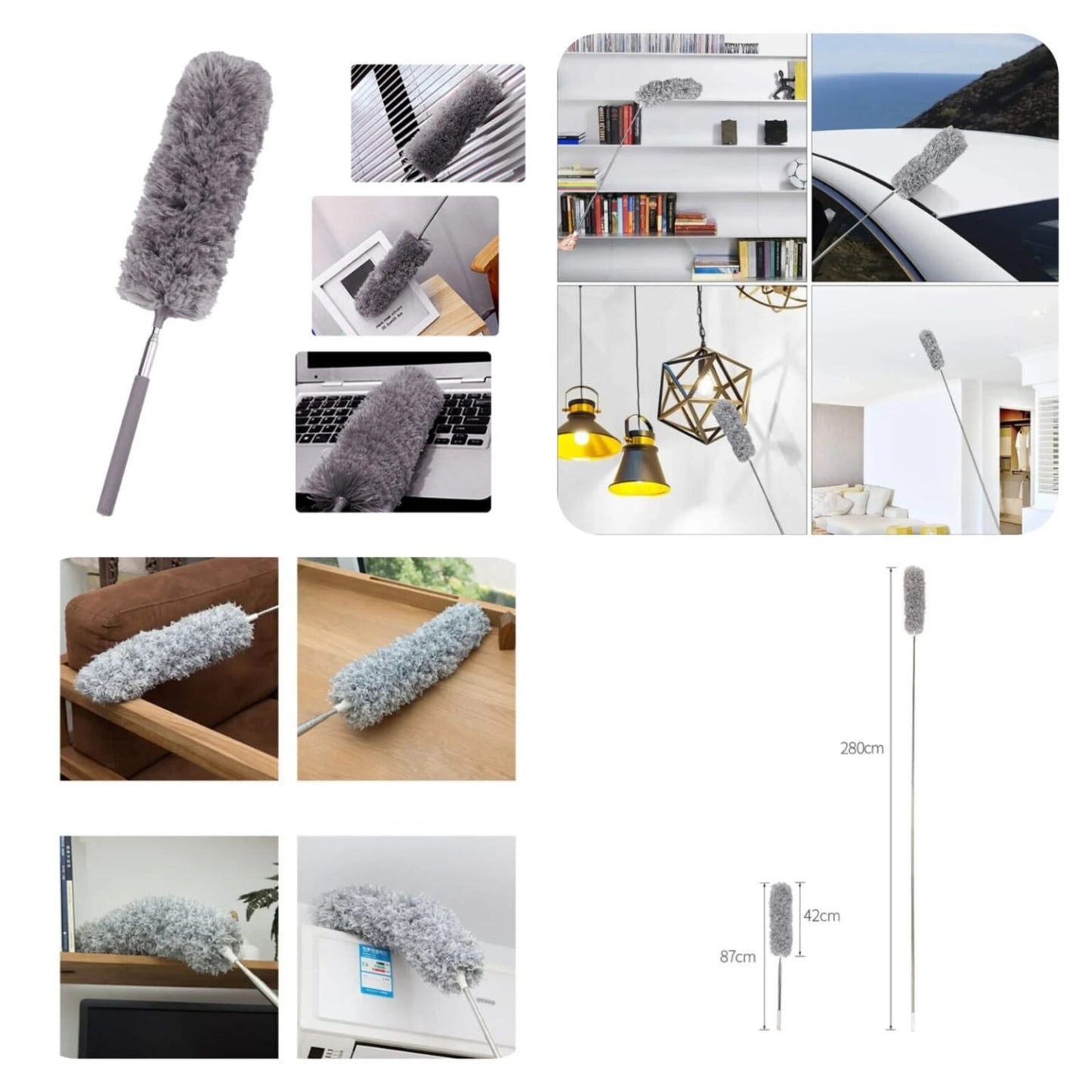 Microfiber Duster with Extension Pole (100 inches) | Bendable Cleaning Brush