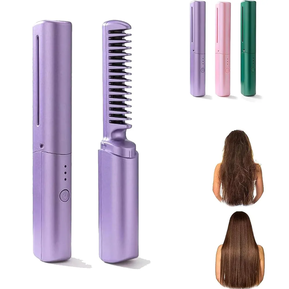 2-in-1 Rechargeable Hair Straightener Brush
