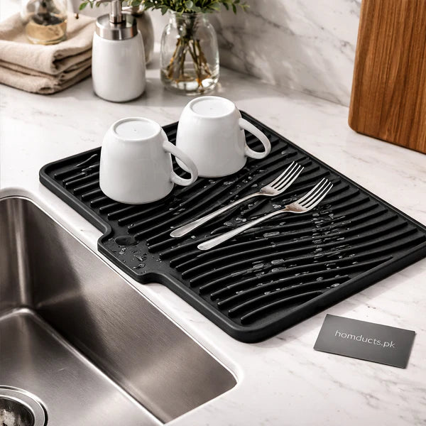 Silicone Sink Drying Mat with Drain Spout | Anti-Slip Tray