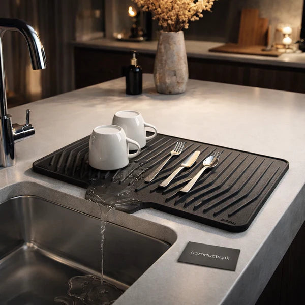 Silicone Sink Drying Mat with Drain Spout | Anti-Slip Tray