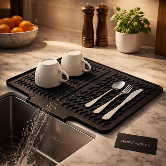 Silicone Sink Drying Mat with Drain Spout | Anti-Slip Tray