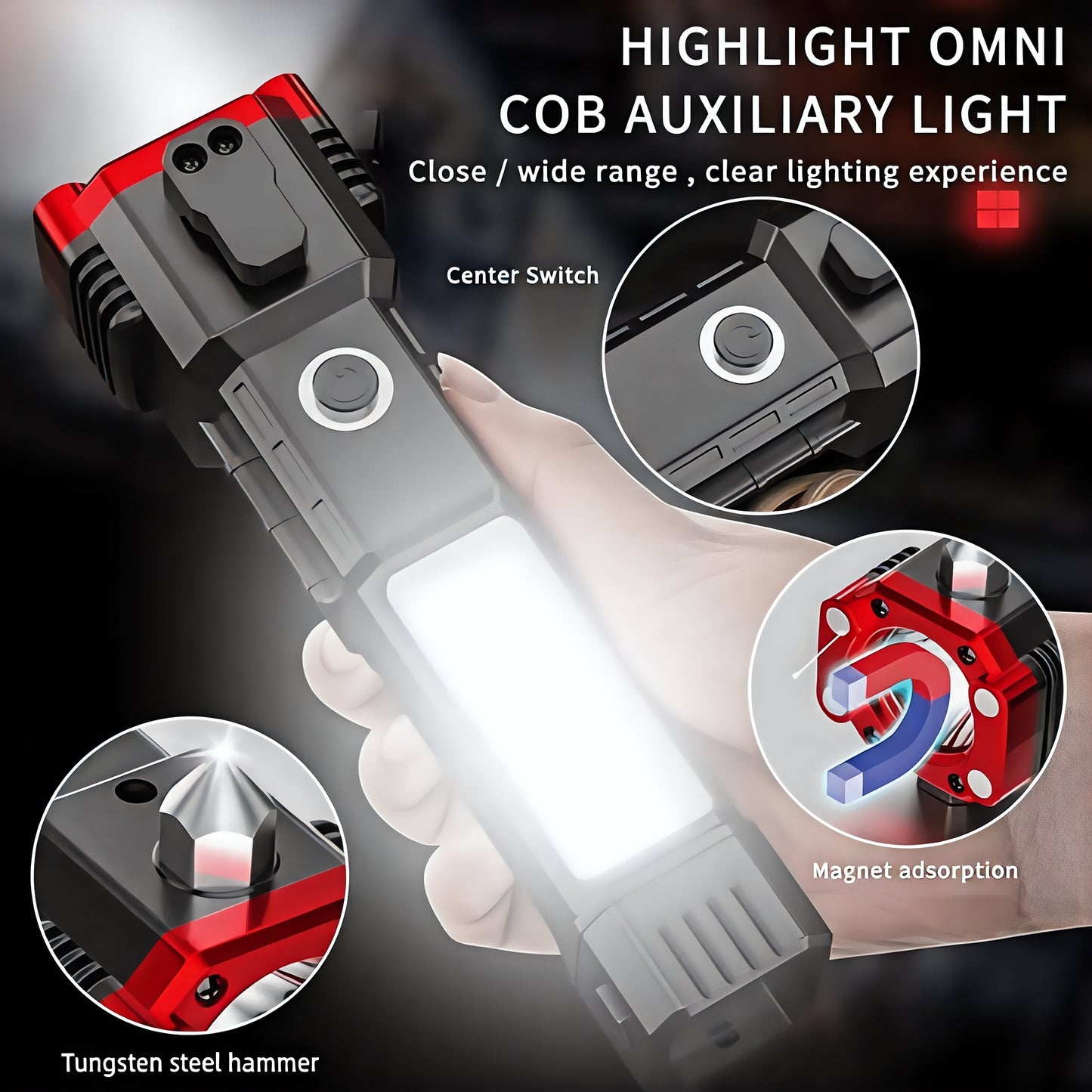 8-in-1 Multifunction Rechargeable LED Flashlight with Emergency Tools
