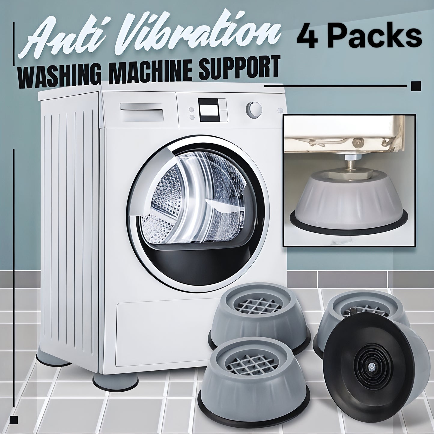 4 Packs - Anti-Vibration Washing Machine Feet Pads