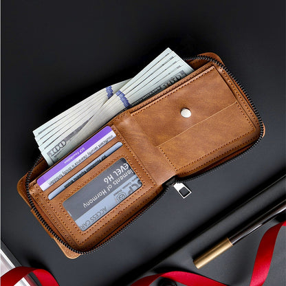 🔥 Men's Vintage Compact Zipper Wallet – No Inner Zipper