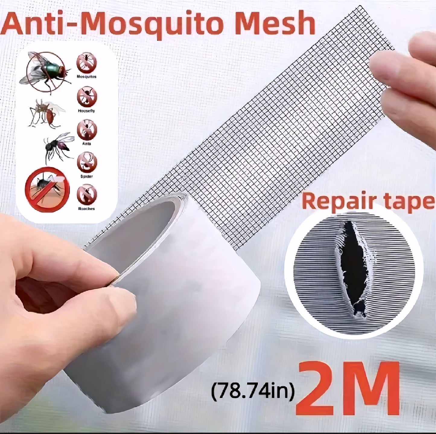 2 PACK- Waterproof Self-Adhesive Window Screen Repair Mesh Tape Roll (2meter)