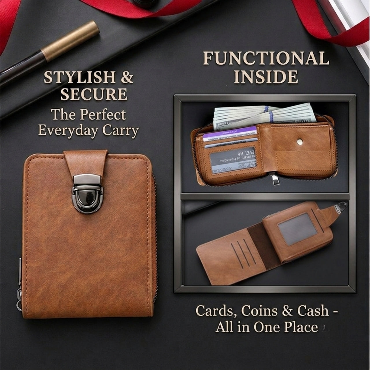 🔥 Men's Vintage Compact Zipper Wallet – No Inner Zipper