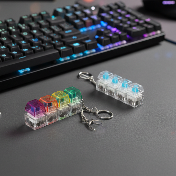 LED Keyboard Keychain Fidget Toy | Clickable Stress Relief Button