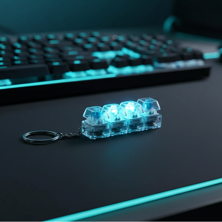 LED Keyboard Keychain Fidget Toy | Clickable Stress Relief Button