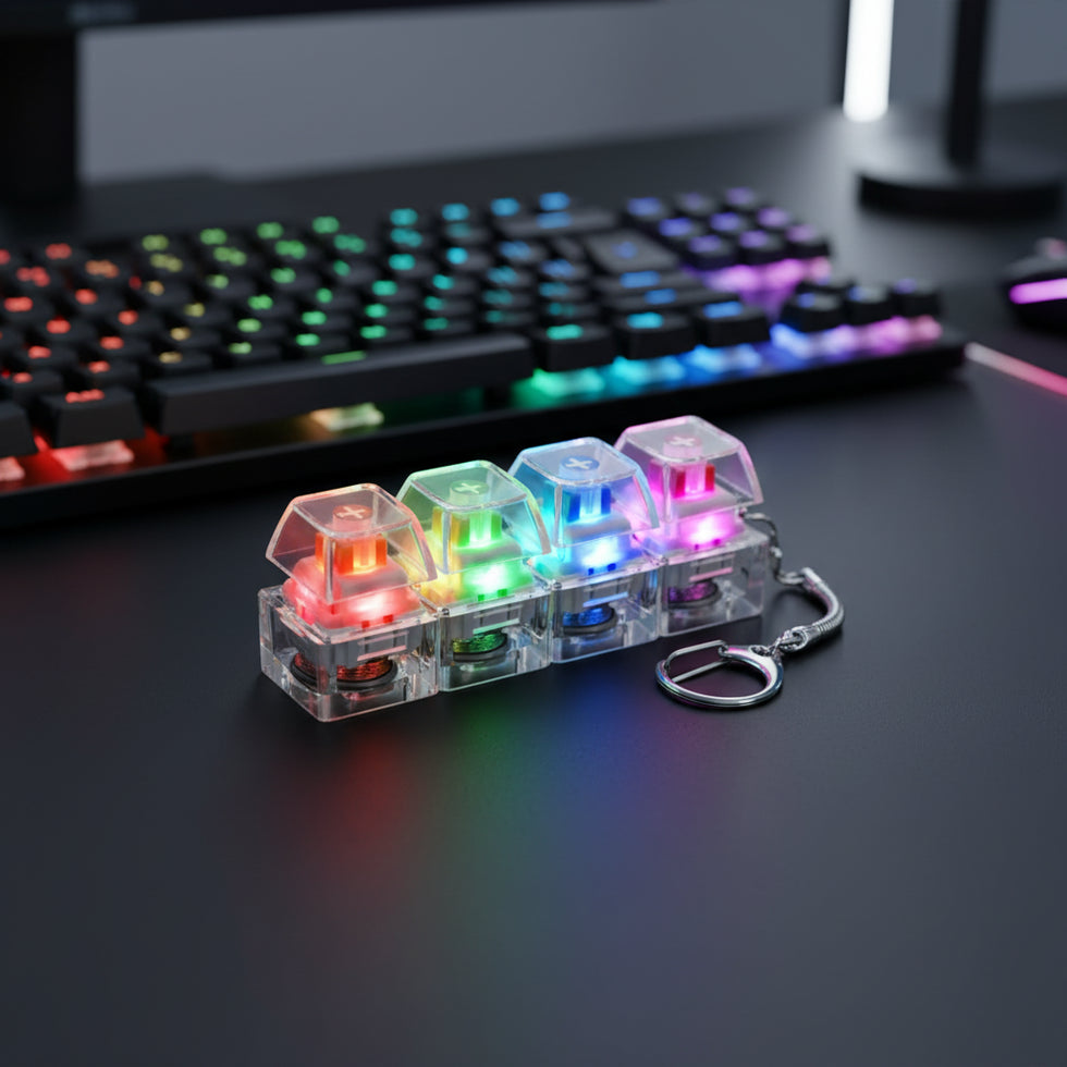 LED Keyboard Keychain Fidget Toy | Clickable Stress Relief Button