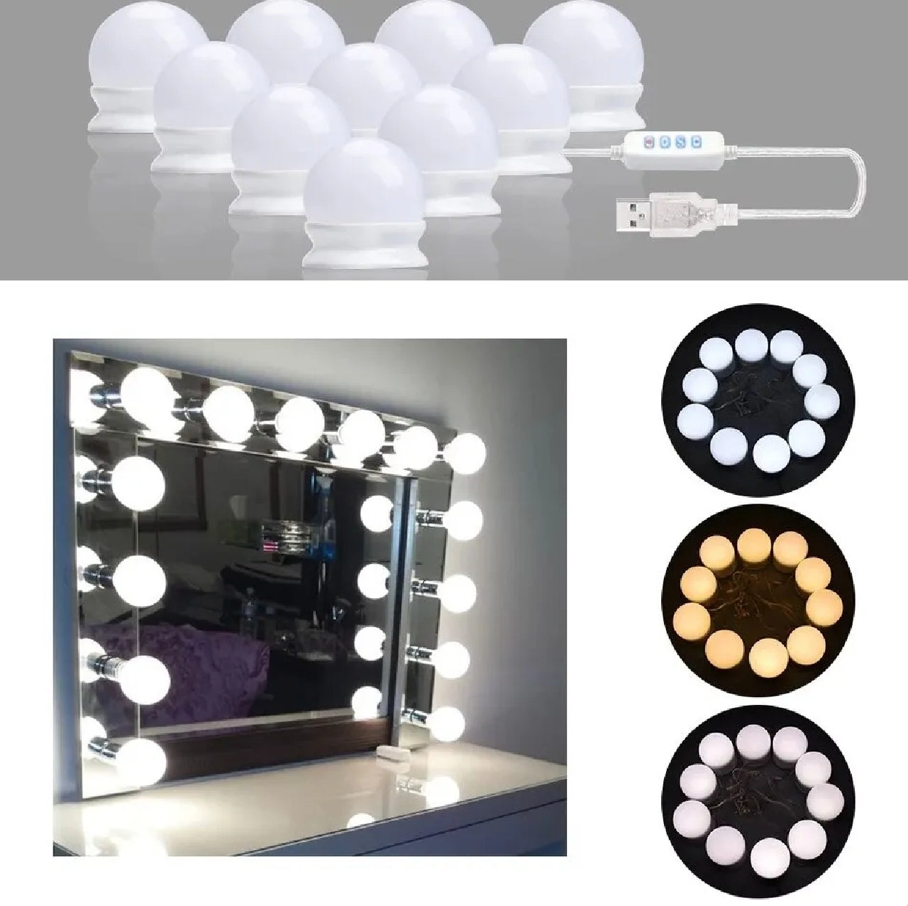LED Vanity Mirror Lights | 10 Bulb Makeup Lighting Kit (Plastic Body)