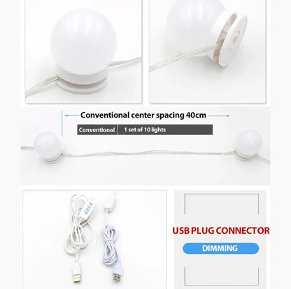 LED Vanity Mirror Lights | 10 Bulb Makeup Lighting Kit (Plastic Body)