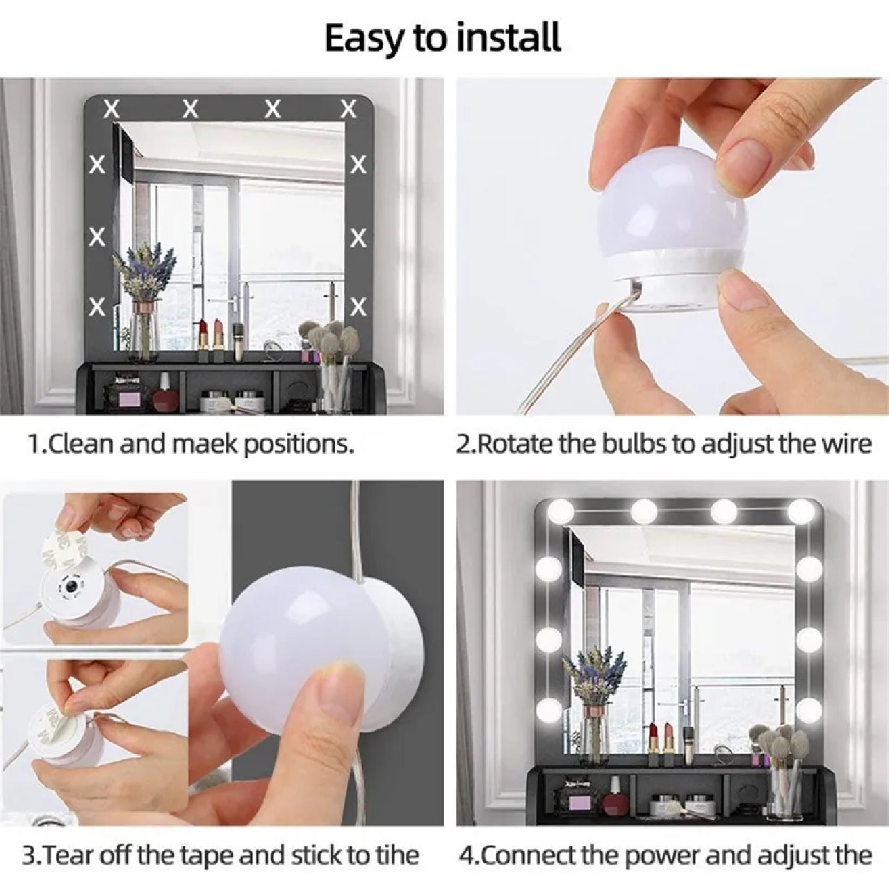 LED Vanity Mirror Lights | 10 Bulb Makeup Lighting Kit (Plastic Body)