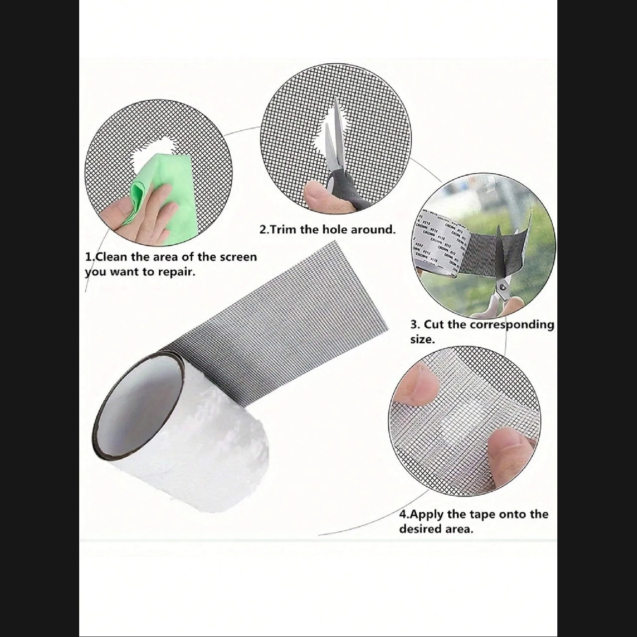 2 PACK- Waterproof Self-Adhesive Window Screen Repair Mesh Tape Roll (2meter)