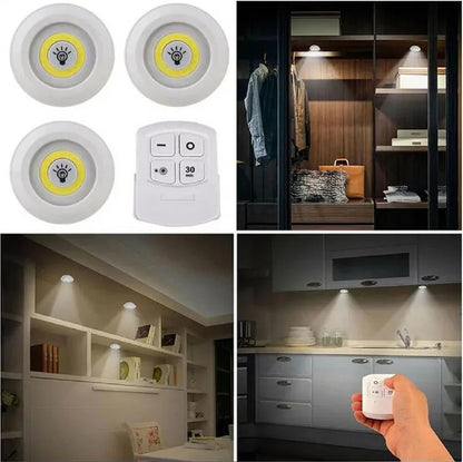 3-Pack Wireless LED Puck Lights with Remote Control