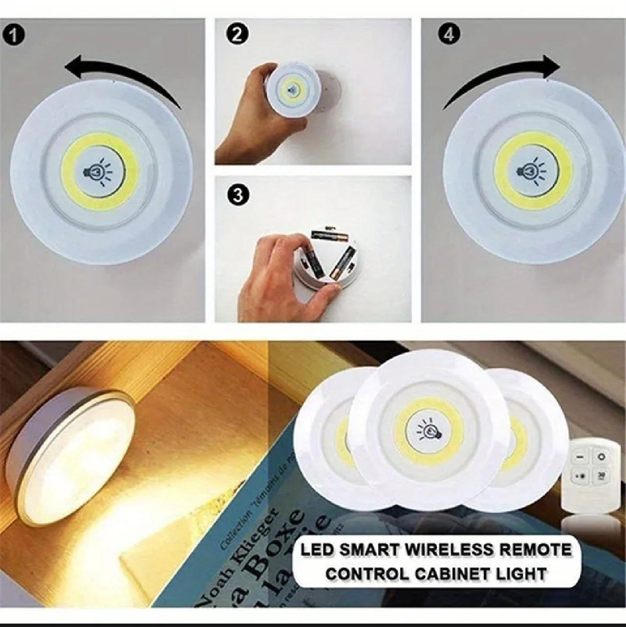 3-Pack Wireless LED Puck Lights with Remote Control