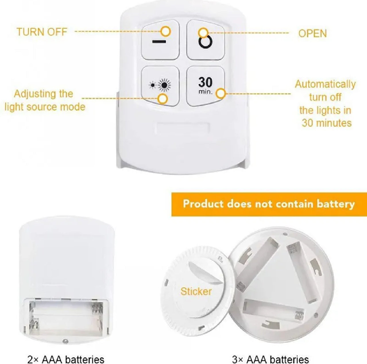 3-Pack Wireless LED Puck Lights with Remote Control