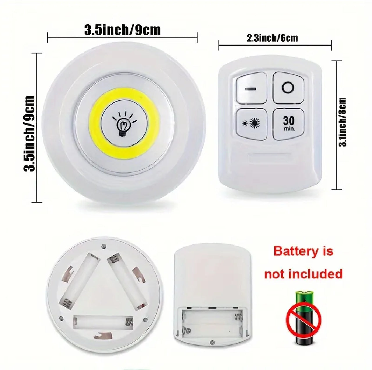 3-Pack Wireless LED Puck Lights with Remote Control