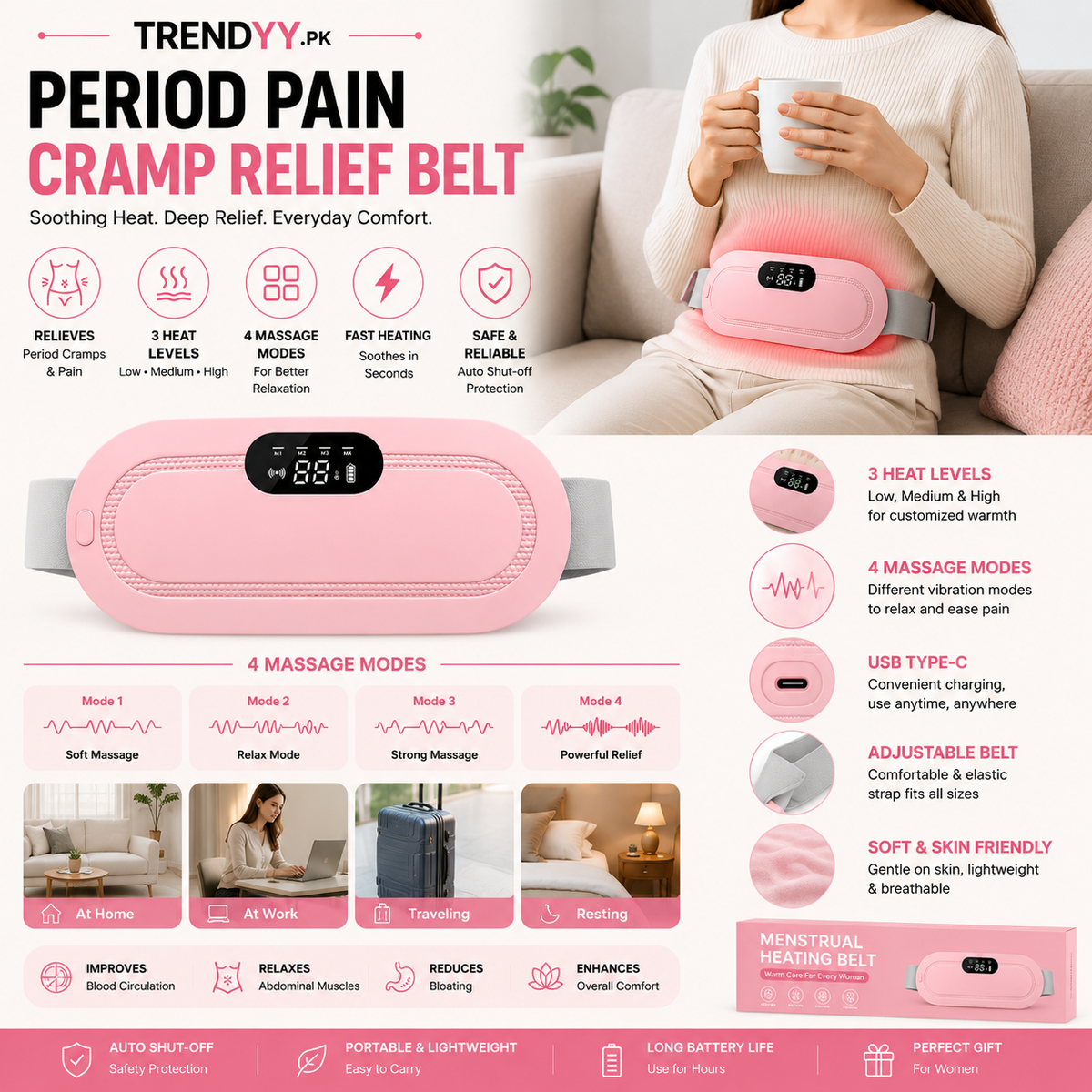 Portable Heating & Massage Belt | Rechargeable