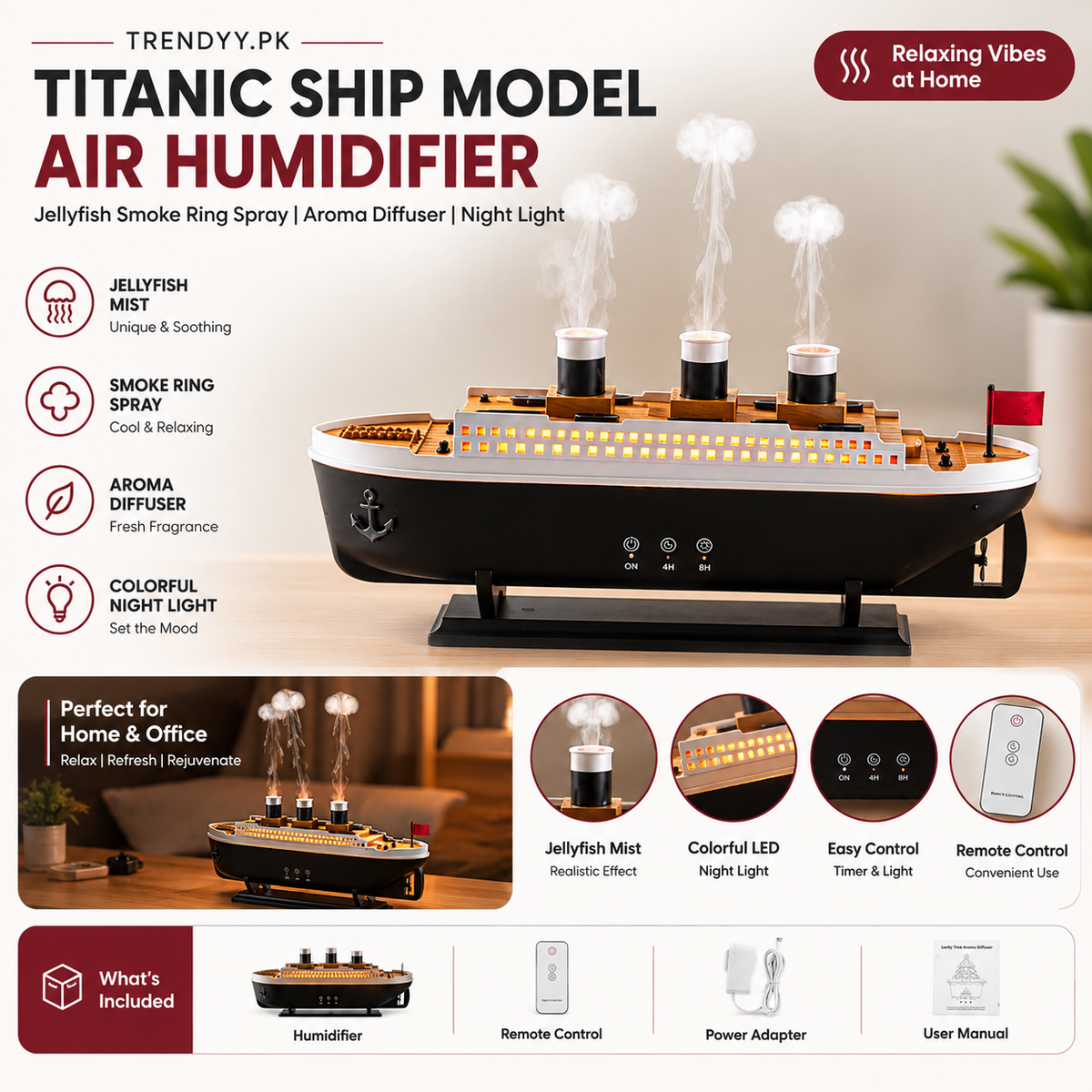 Titanic Ship Model Humidifier | Aroma Diffuser with Night Light