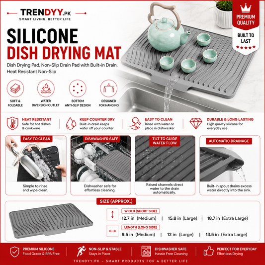Silicone Sink Drying Mat with Drain Spout | Anti-Slip Tray