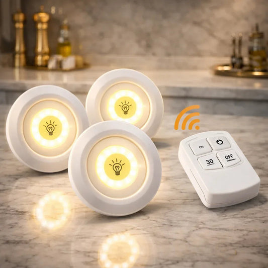 3-Pack Wireless LED Puck Lights with Remote Control