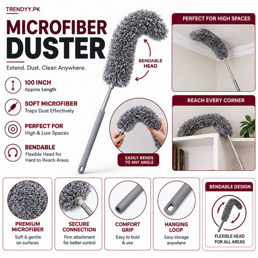 Microfiber Duster with Extension Pole (100 inches Approx) | BENDABLE